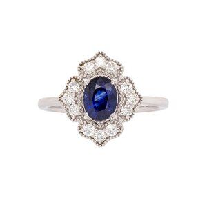 1ct Ceylon Blue Sapphire Ring in Solid 14K White Gold with Diamond Accents